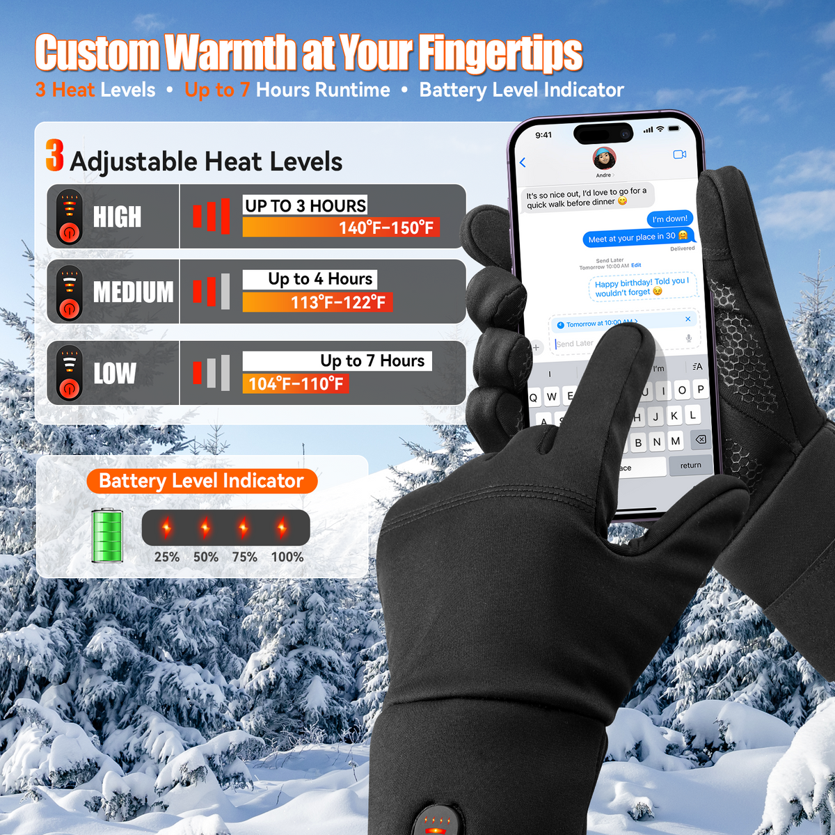 Thin Heated Glove Liners for Men Women, Rechargeable Gloves for Motorcycle