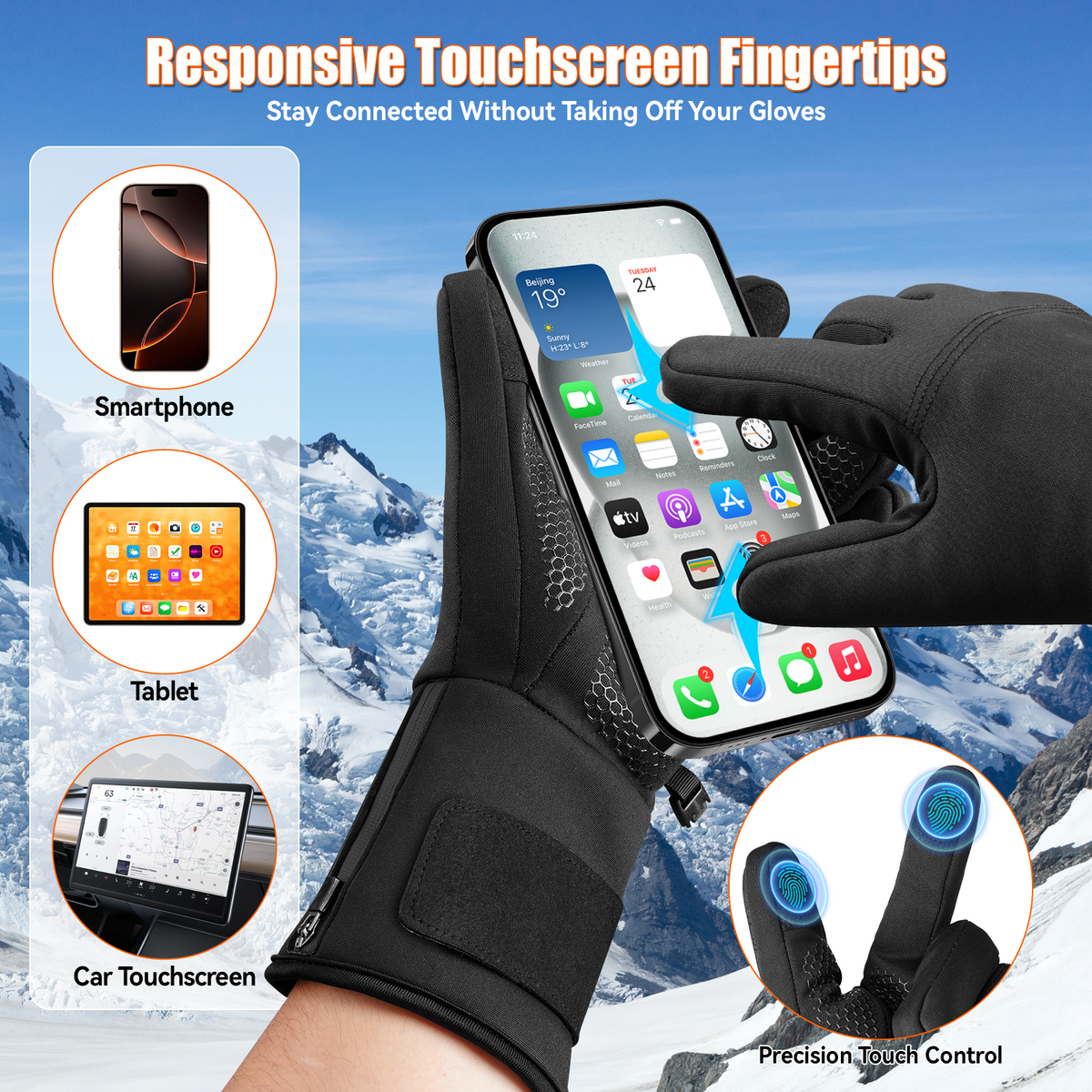 Thin Heated Glove Liners for Men Women, Rechargeable Gloves for Motorcycle